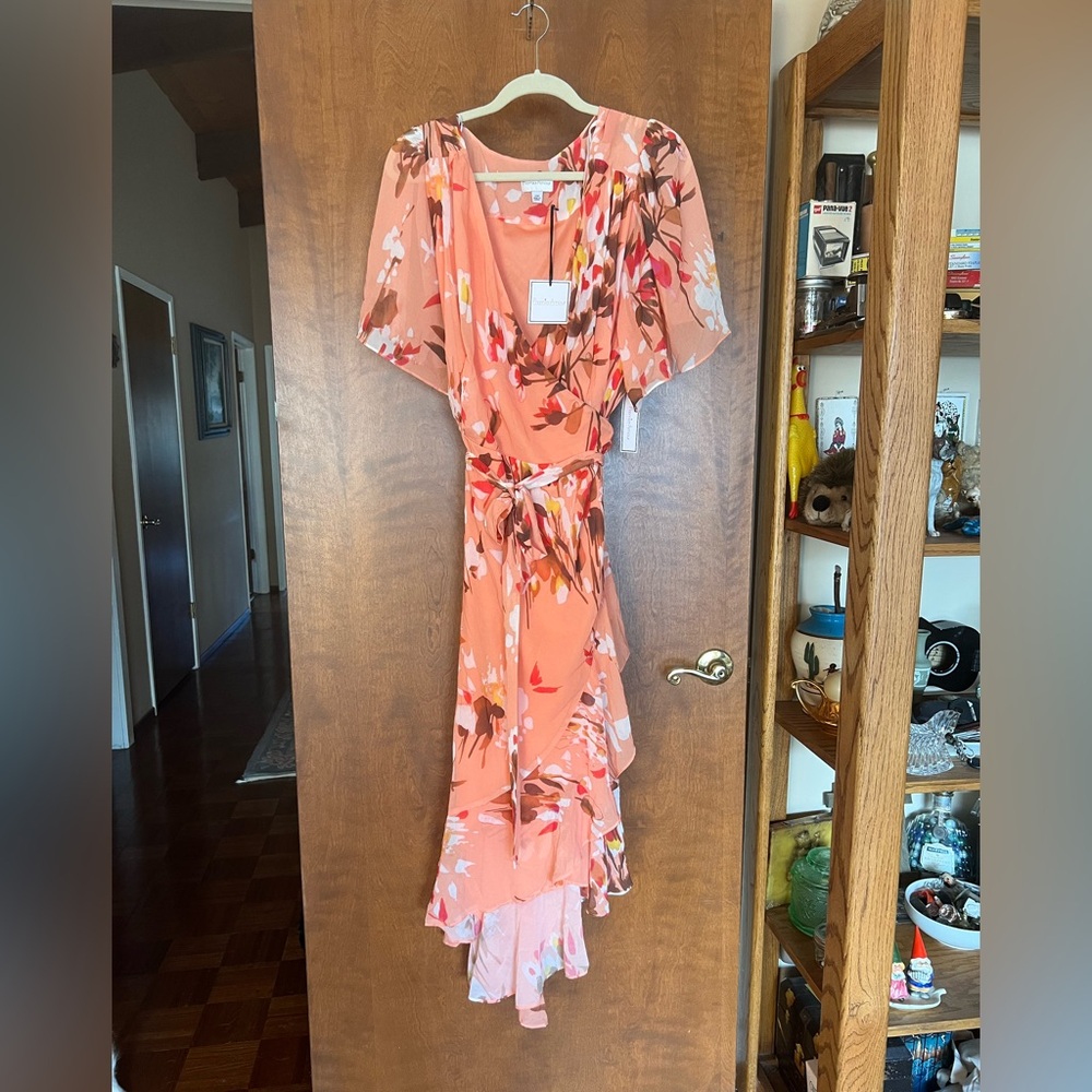 Premier Amour Full Wrap Peach Floral Dress